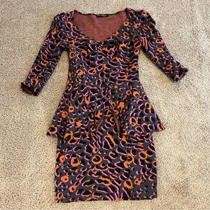 BETSEY JOHNSON PEPLUM LEOPARD DRESS VINTAGE RARE M